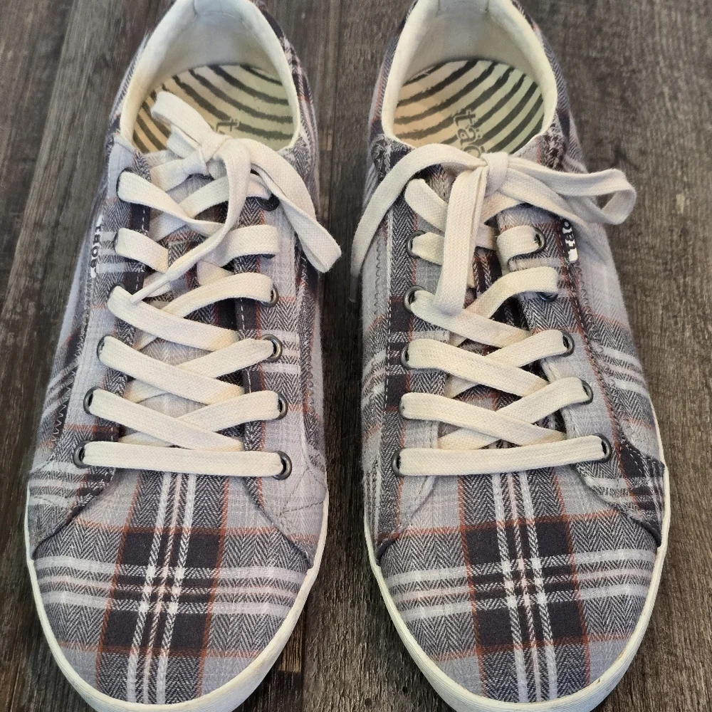 TAOS Star Gray Plaid Lace Up Casual Sneakers Canvas  Low Top Shoes Womens 10